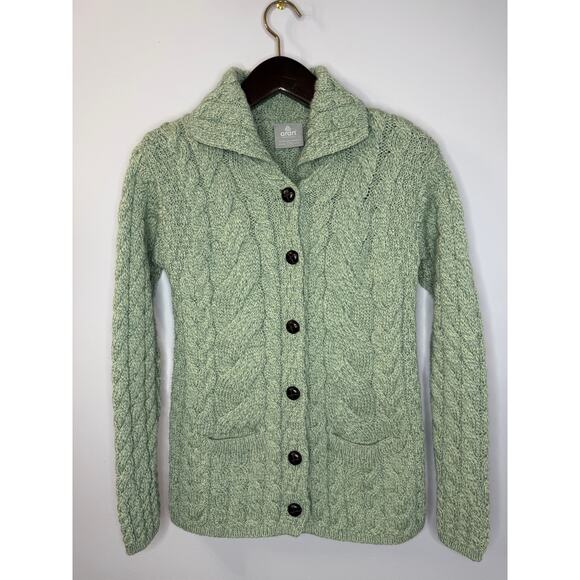 Aran Woollen Mills Sweaters - Aran Woolen Mills Super Soft Merino Wool Cable Knit Fishermen Cardigan Green S